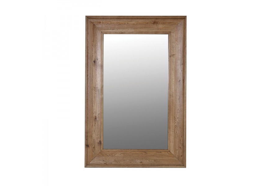 Štýlové rustikálne zrkadlo s hnedým rámom z dubového dreva obdĺžnikového tvaru