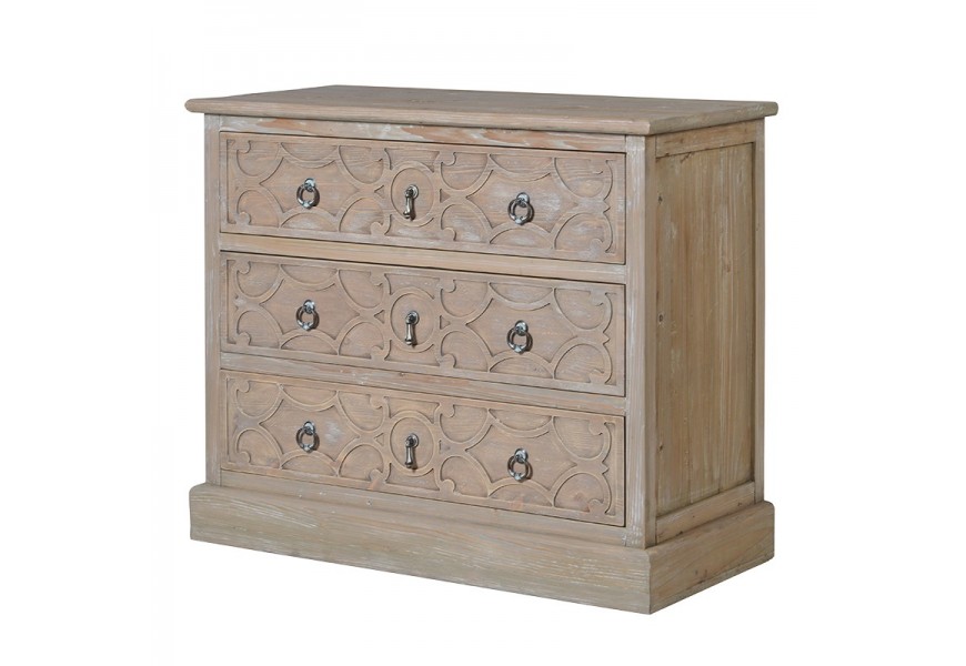 Luxusná vidiecka elegantná komoda Karlotta svetlohnedá s tromi zásuvkami