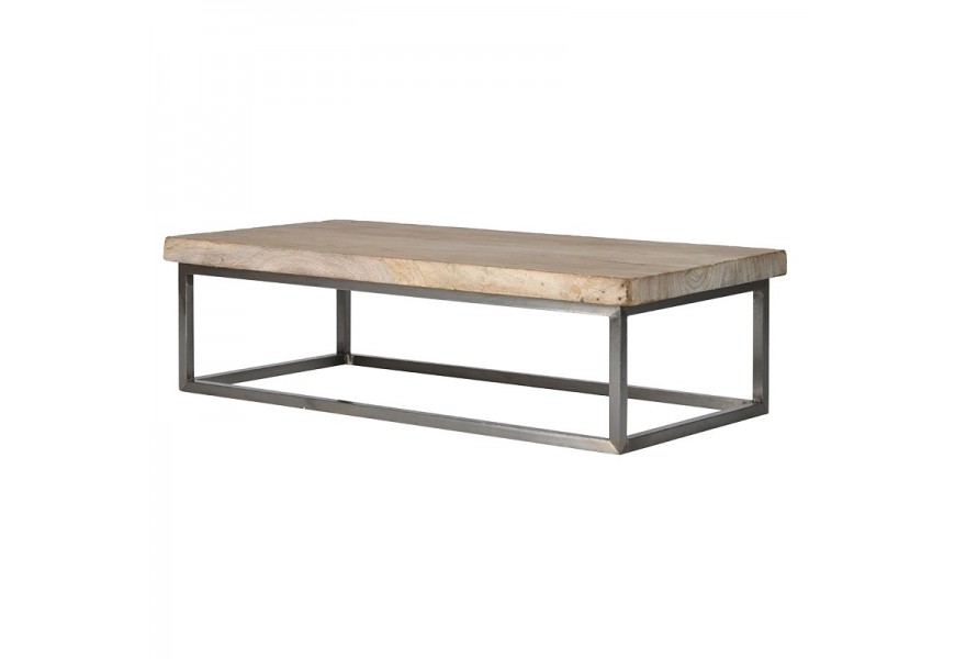 Jedinečný dizajnový konferenčný stolík v industriálnom štýle zo svetlohnedého dreva a s kovovou konštrukciou