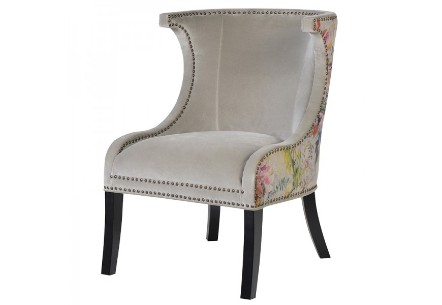 Jedinečné dizajnové kreslo Pruitt typu ušiak s pestrým kvetovým dizajnom a béžovým poťahom