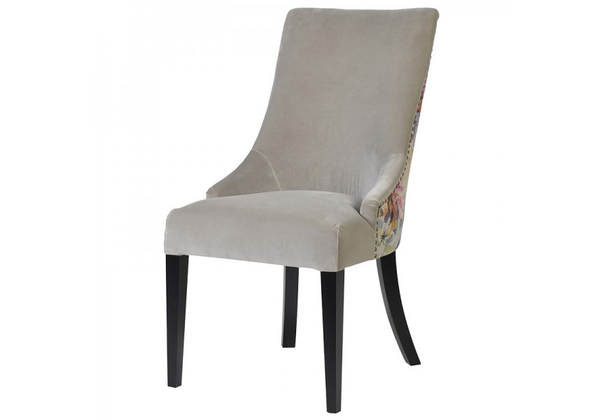 Moderná vintage jedálenská stolička Pruitt v béžovej farbe s kvetovým dizajnom a vysokou opierkou 102cm