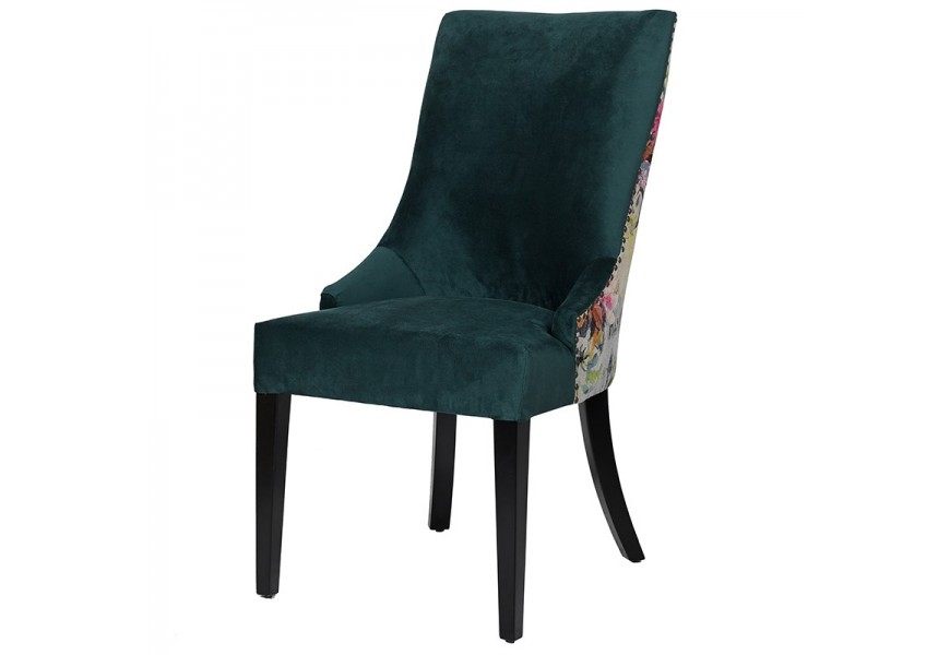 Štýlová vintage jedálenská stolička Pruitt so zeleným čalúnením a kvetovým dizajnom