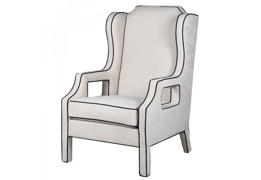 Biele s čiernym lemovaním moderné luxusné kreslo Tallys s opierkami