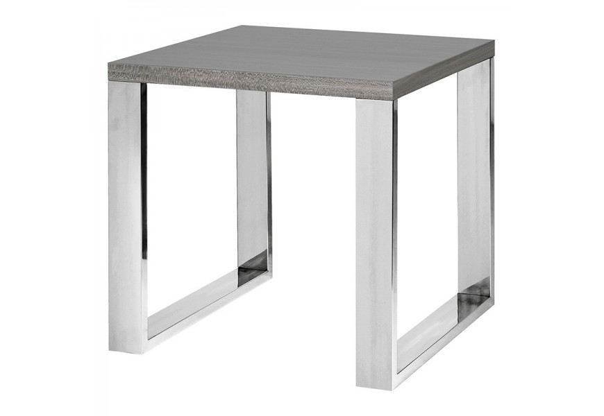 Šedý luxusný moderný štvorcový príručný stolík Tallys chrómový