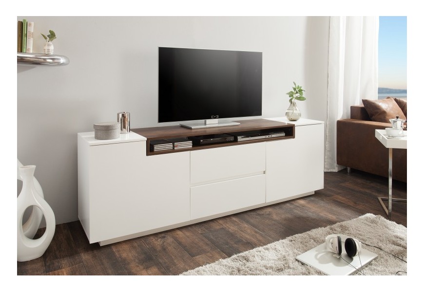 Moderný TV stolík Dalia orech v bielej farbe 180cm