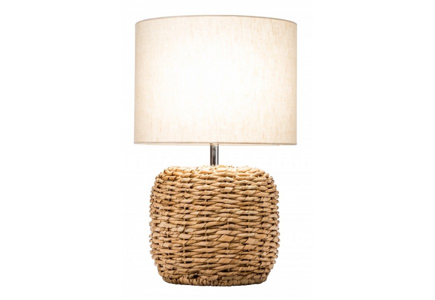 Jedinečná vidiecka nočná lampa Fida s bielym tienidlom a podstavou z prírodných tkanív