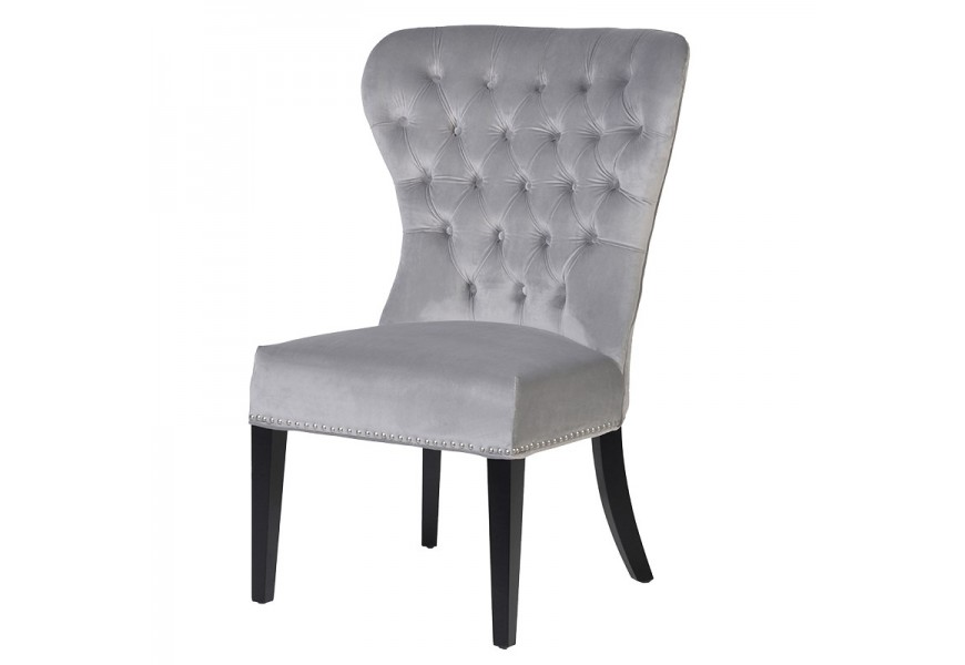 Barokov&aacute; jed&aacute;lensk&aacute; stolička Lucienne s chesterfield pre&scaron;&iacute;van&iacute;m v sivej farbe 105cm