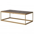 Jedinečný dizajnový art-deco konferenčný stolík Ramia z brestového dreva a medi obdĺžnikového tvaru