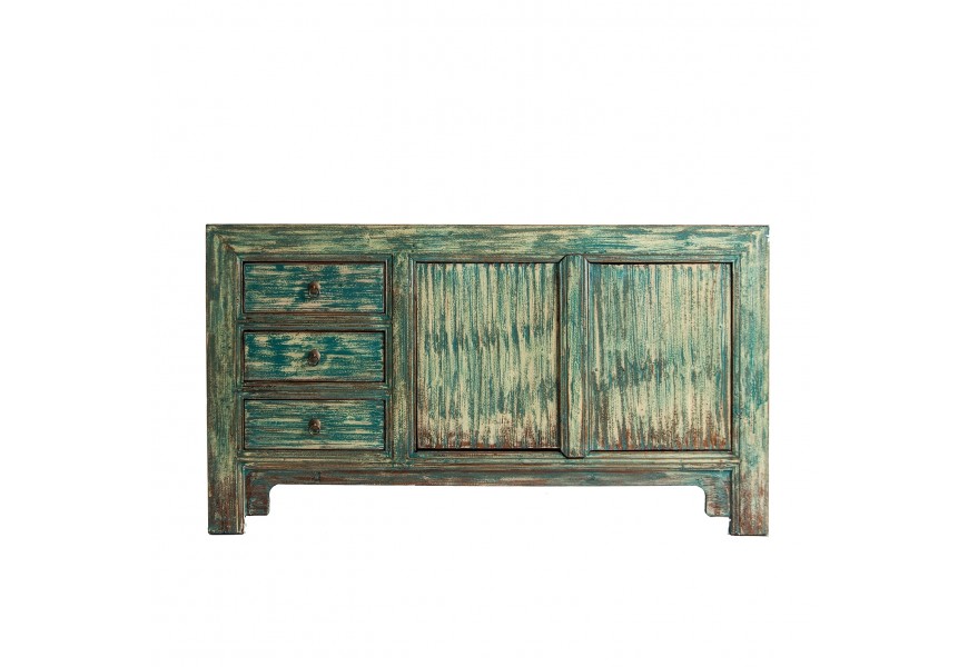 Jedinečný príborník Doretto v orientálnom štýle s dvomi dvierkami a tromi zásuvkami v zelenej farbe