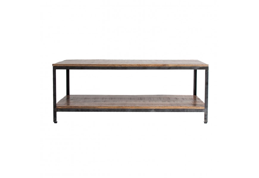 Dizajnový industriálny obdĺžnikový konferenčný stolík Aminte mango z masívu 120 cm