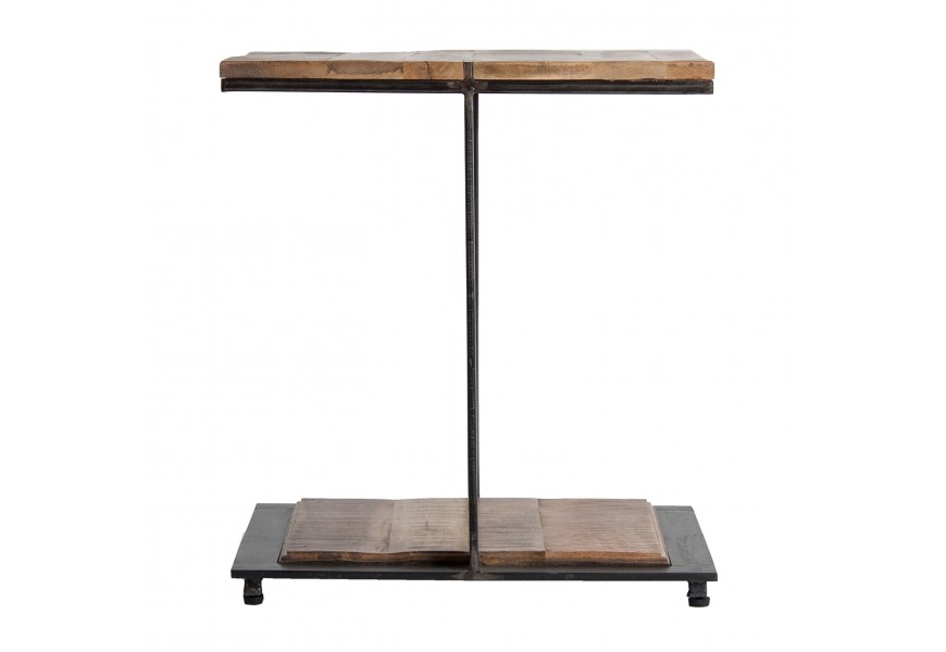Dizajnový masívny industriálny príručný stolík Aminte mango s kovovou konštrukciou 55 cm