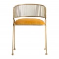 Dizajnová art-deco jedálenska stolička Eugene kovová zlatej farby s čalúneným podsedákom žltej farby