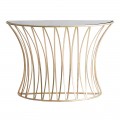 Luxusný elegantný art-deco konferenčný stolík Basey sklenený s kovovou konštrukciou zlatej farby s čiernou doskou