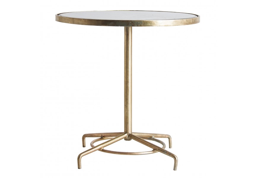 Dizajnový kontrastný art-deco okrúhly príručný stolík Beadwof mramorový s kovovou konštrukciou