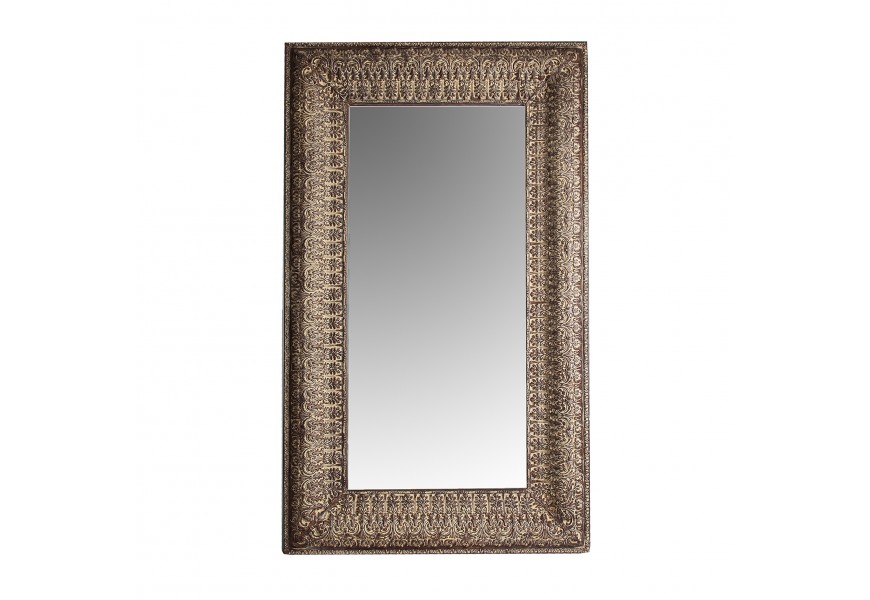 Jedinečné nástenné zrkadlo Sorory so zdobeným rámom z mangového dreva vo vintage štýle