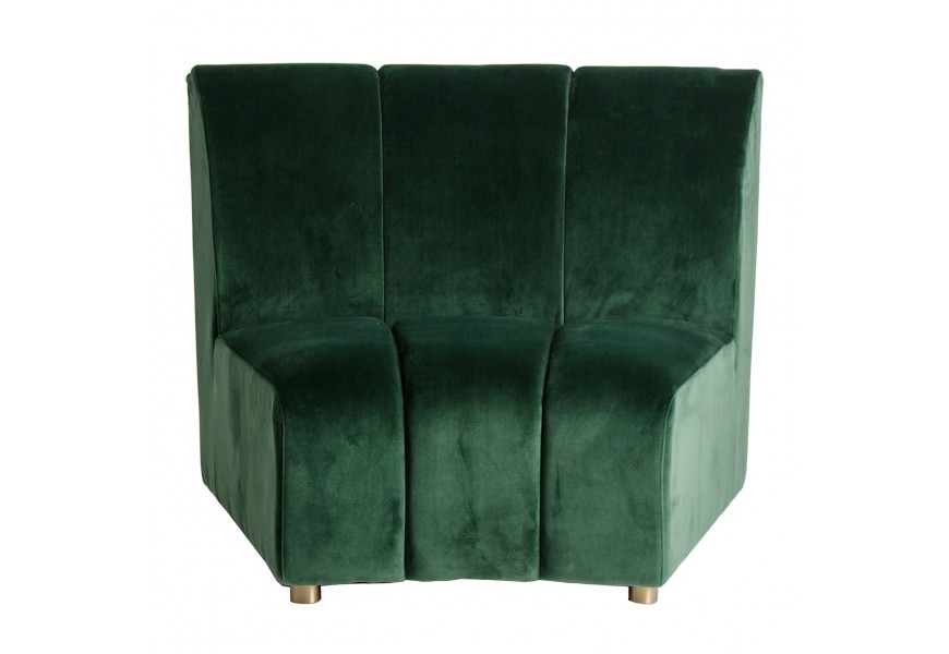 Štýlová moderná kruhová sedačka Kleandro z luxusného zeleného zamatu a so zlatými kovovými nožičkami