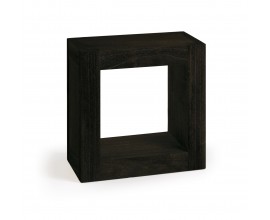 Masívna polička čiernej farby z dreva mindi štvorcového tvaru