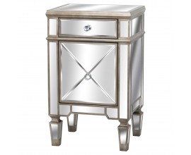 Luxusný zrkadlový nočný stolík Belfry so zásuvkou a dvierkami 80 cm