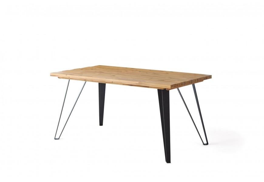 Luxusný jedálenský stôl Anselmo z masívneho agátového dreva v industriálnom štýle s čiernymi kovovými nohami