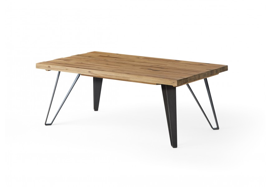 Jedinečný luxusný konferenčný stolík Anselmo z masívneho dubového dreva a čiernymi nohami v industriálnom štýle