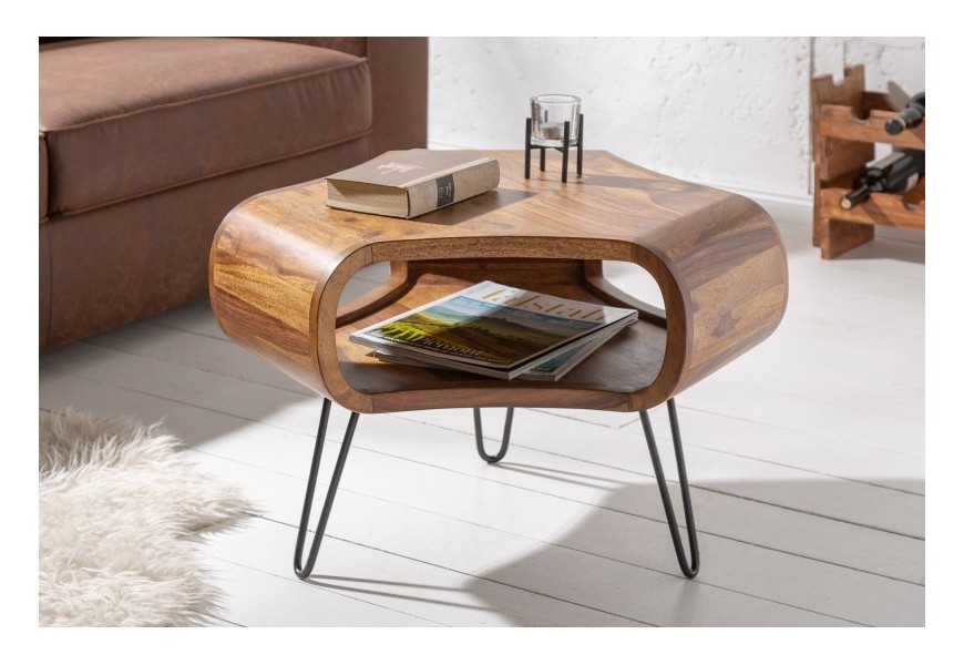 Masívny retro konferenčný stolík Spin 60cm s oblými tvarmi v hnedom prevedení