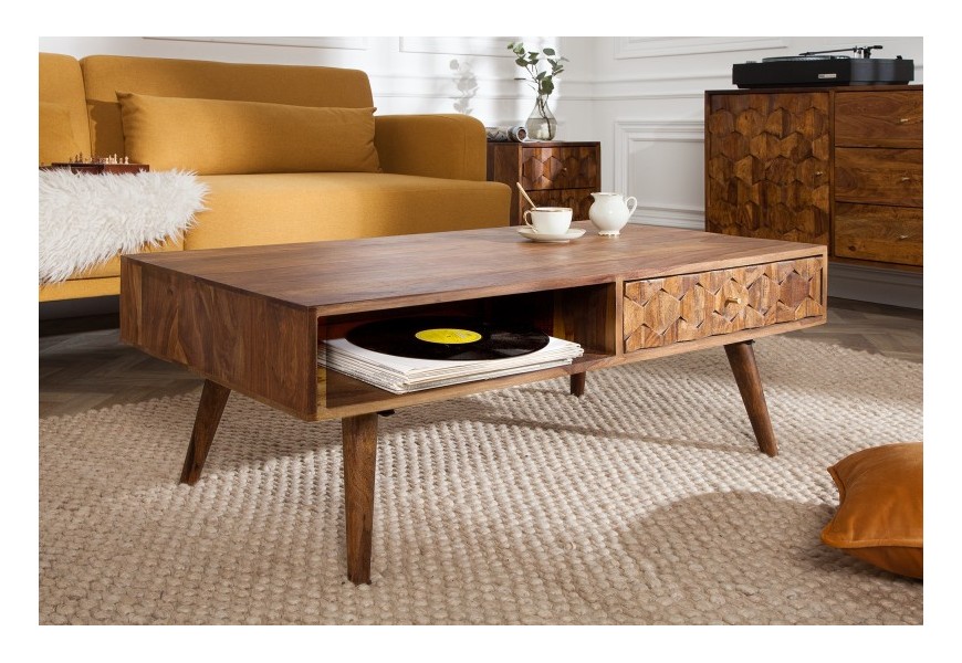 Luxusný masívny obdĺžnikový konferenčný stolík Mozaika 110 cm palisander