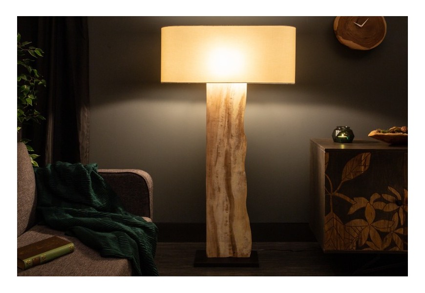 Dizajnová stolná lampa Alaska z masívneho dreva a s bielym tienidlom