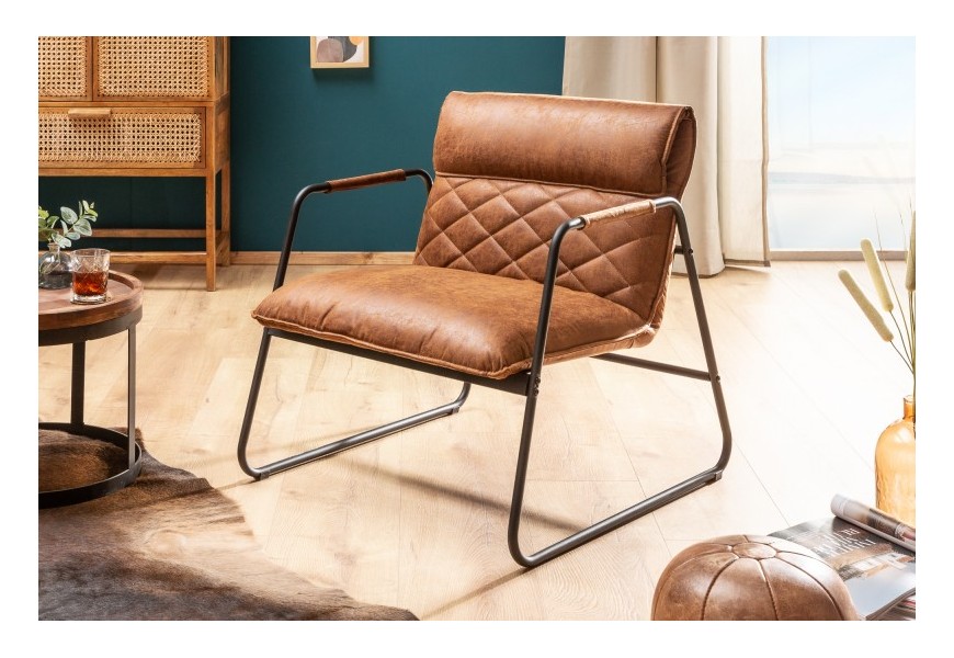 Retro dizajnové kreslo Olympus 79cm z ekokože hnedé