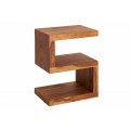 Masívny dizajnový príručný stolík Sefina 60cm sheesham v tvare písmena S