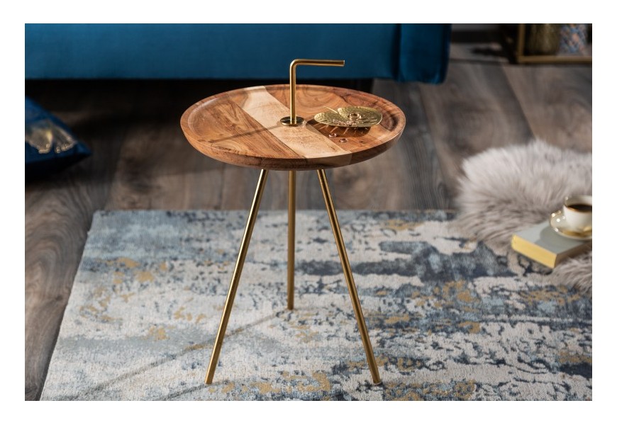 Dizajnový retro príručný stolík Gedling Gold so zlatými nohami