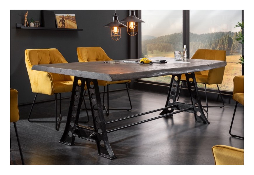 Čiernošedý masívny industriálny jedálenský stôl Mammut 220 cm