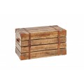 Štýlová industriálna truhlica z masívneho mangového dreva s úložným priestorom a s koženými aplikáciami