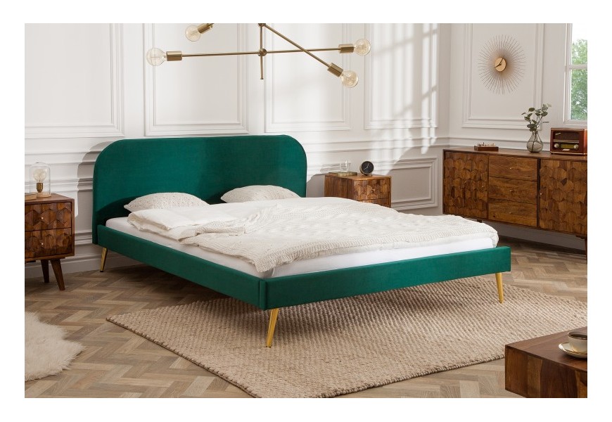 Jedinečná retro posteľ Ribble v zelenom zamatovom poťahu 160x200cm