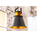 Štýlová dizajnová industriálna závesná lampa Luz III z kovu v čierno-zlatej farbe