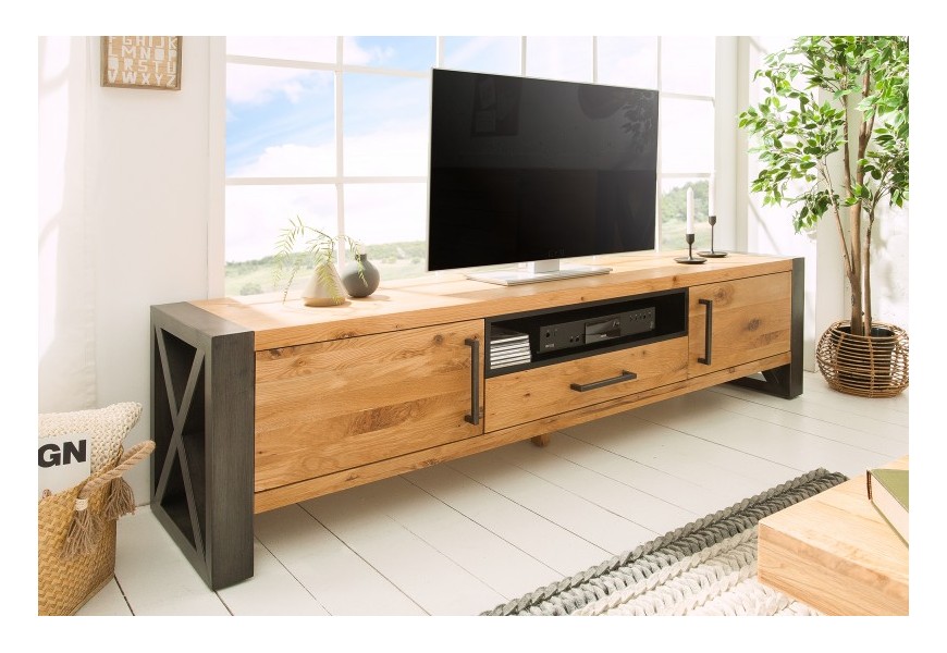 Industriálny štýlový TV stolík Adin z masívu 200cm