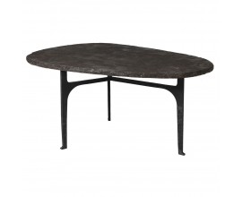 Dizajnový industriálny konferenčný stolík Bluestone zaobleného tvaru s povrchovou doskou z kameňa v čiernej farbe