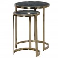 Štýlový set kruhových art-deco príručných stolíkov Matea s doskou  mramoru v zelenej farbe a so zlatou kovovou konštrukciou