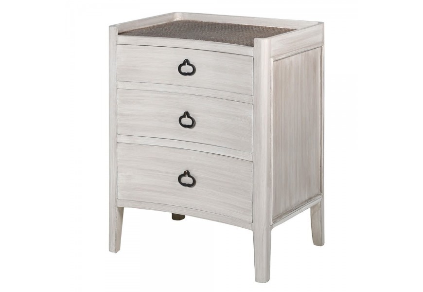 Provensálsky nočný stolík Celene II z dreva v bielych odtieňoch a s troma zásuvkami 55cm