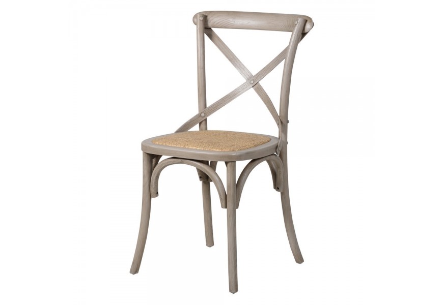Štýlová vidiecka stolička Antic Gris so sedacou časťou z ratanu a s rámom z brestového dreva