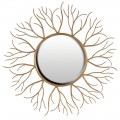Štýlové nástenné kruhové zrkadlo Gold Twigs v art-deco štýle so zlatým kovovým rámom v tvare parožia