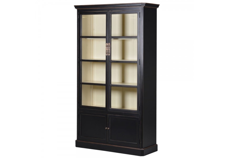 Viintage vysoká vitrína Shanxi do obývačky z masívu so sklenenými dvierkami 213cm