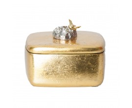 Art deco obdĺžniková zlatá kovová dekoračná krabička Bee s lesklým povrchom a včelou na striebornej úchytke 12 cm