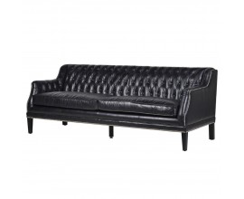Luxusná sedačka z pravej kože Black Chesterfield 215cm v čiernej farbe