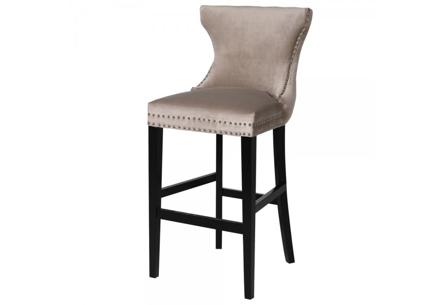 Sivá zamatová chesterfield barová stolička Linwood s čiernymi nohami