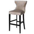 Sivá zamatová chesterfield barová stolička Linwood s čiernymi nohami