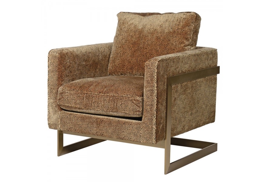 Vkusné retro kreslo Geppard so zamatovým poťahom s gepardím vzorom a nahomi v zlatej farbe