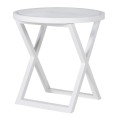Luxusný biely príručný stolík Wielton Blanc z masívu a zo skla