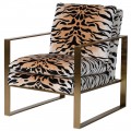 Hnedé retro kreslo Lugton so zlatými nohami a tigrím vzorom