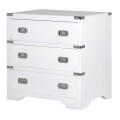 Luxusný biely príručný nočný stolík Wielton Blanc z masívu s troma šuflíkmi, s chrómovými doplnkami.