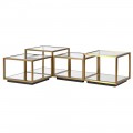 Luxusná modulárna zostava hranatých príručných stolíkov Cuadrato v kombinácii skla a zlatej ocele 50cm